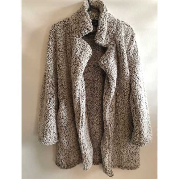 Women's Fleece Open Sherpa Coat With Pockets - Picture 7 of 8